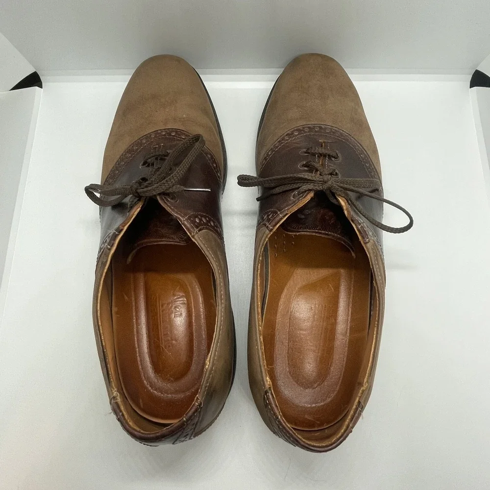 Allen Edmonds Men's  Size 9 Saddle Shoes Brown 2 Tone‎ Suede Leather Vibrate